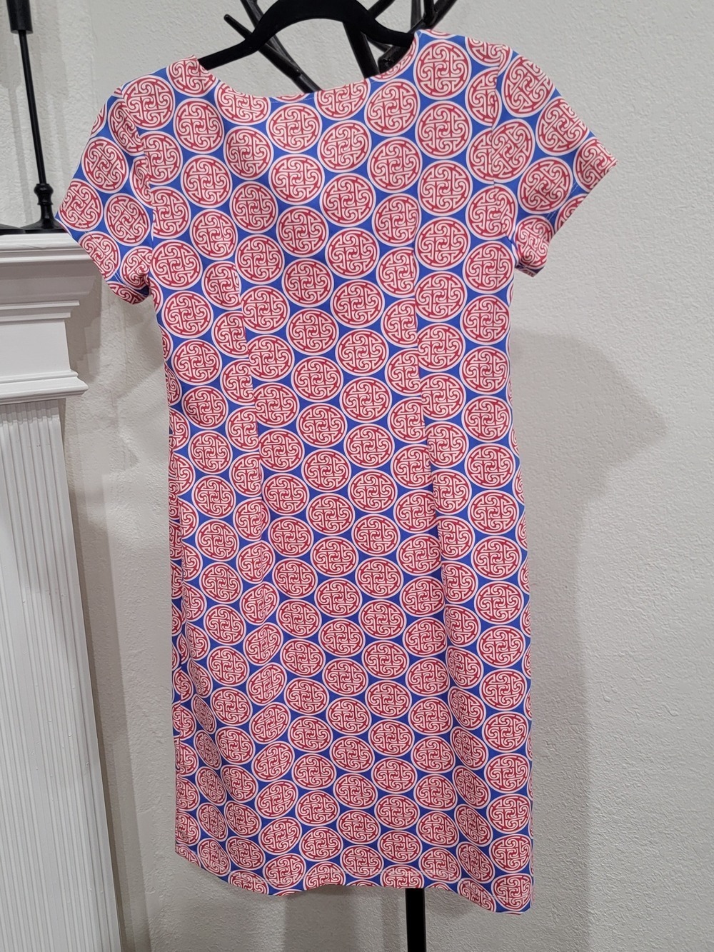 KATHERINE WAY Red & Blue Geometric Printed Mini Shift Dress Sz Xs